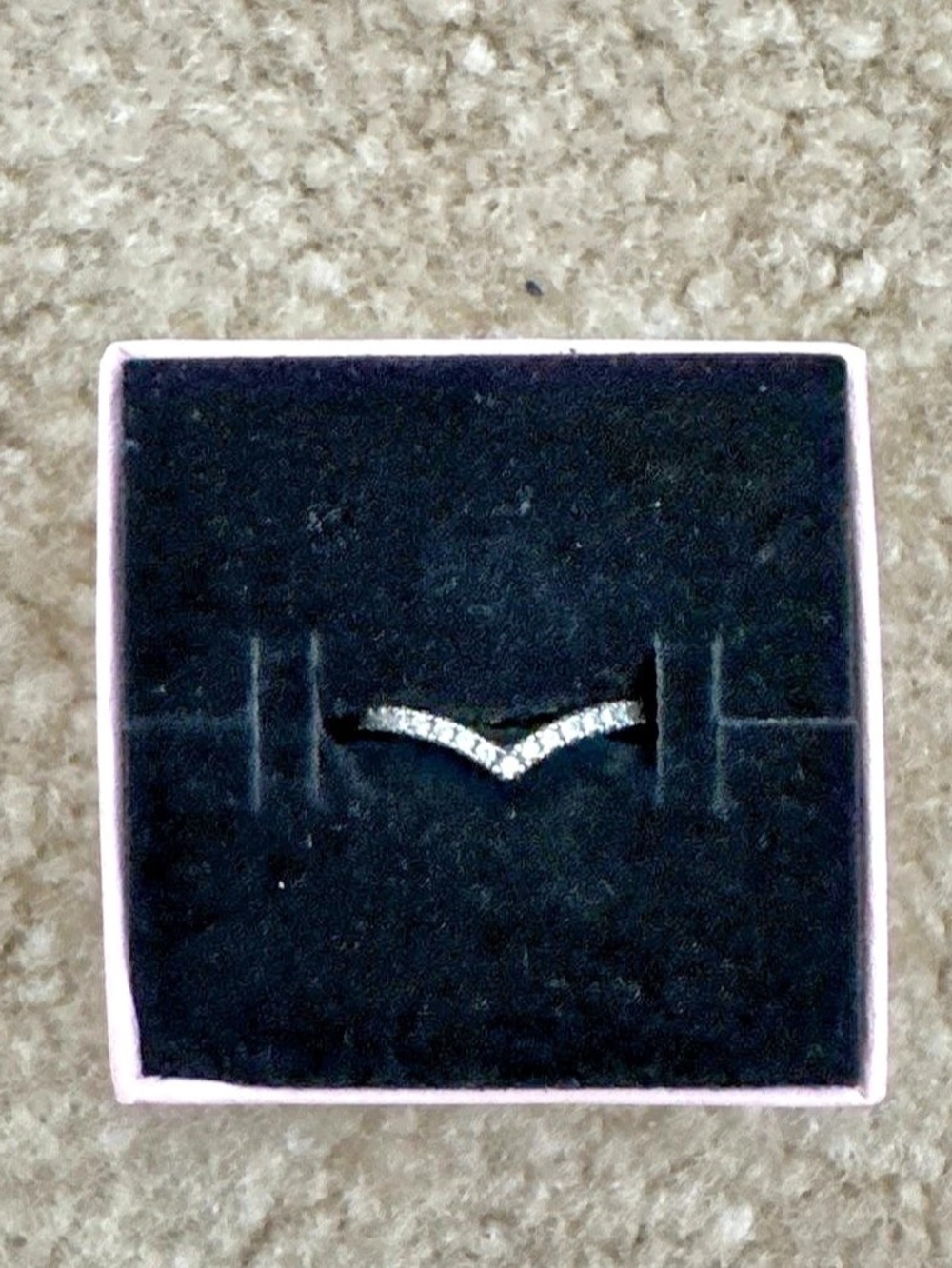 Pandora Sparkling Wishbone Ring Silver V-Shaped Ring Like New